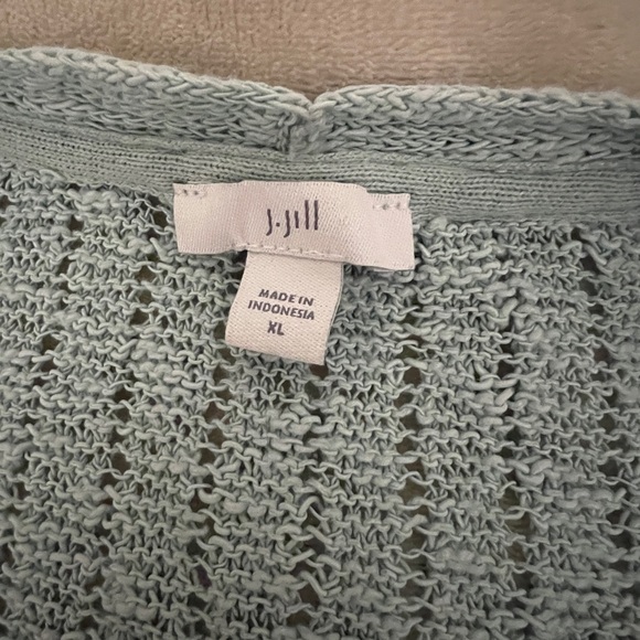J Jill Sweater Womens XL Crochet Open Knit‎ V-Neck Agean Mist Coastal A5 - Picture 4 of 9